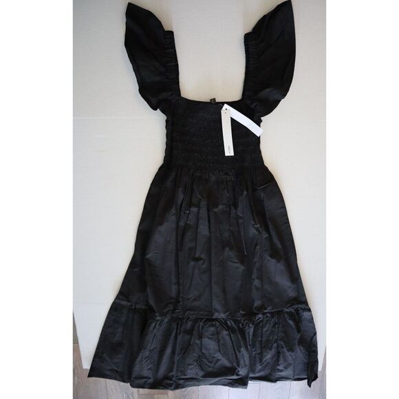 Aqua AT21WDR00153 Women's Sz Small Black Smocked Flutter Sleeve Midi Dress - Picture 3 of 8